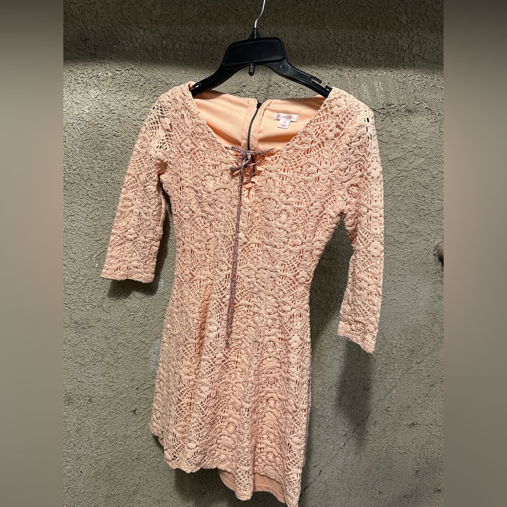 Peach Lace Dress with 3/4 Sleeves